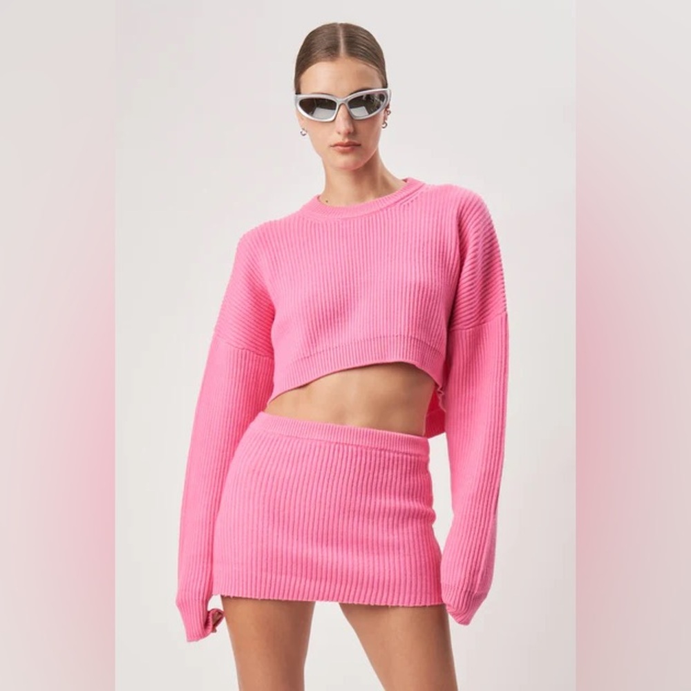 W/Tags Ronny Kobo Violet Knit Wool Crop Top Sweater In Hot Pink S